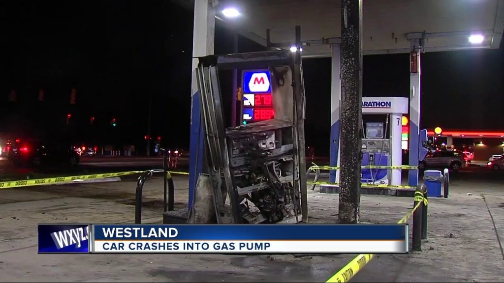 Car Crashes into a Gas Station, Gas Pump Bursts Into Flame