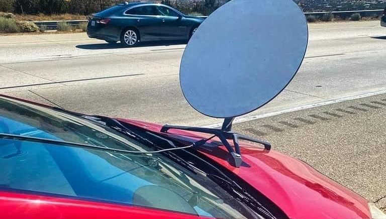 Driver With California Highway Patrol Tickets an Apparent SpaceX Starlink Dish Bolts Into Car Hood!